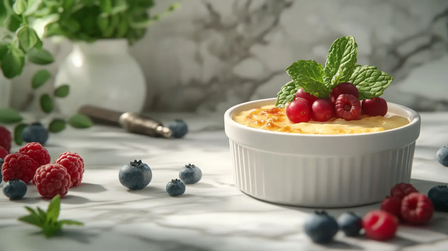 A classic crème brûlée dessert.