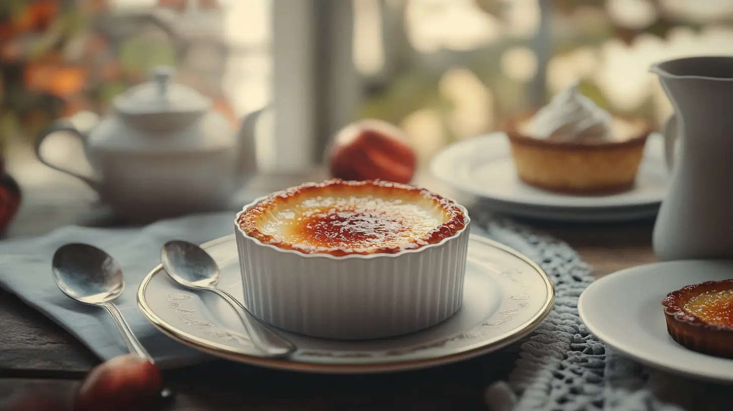 Crème brûlée and custard displayed together on an elegant table