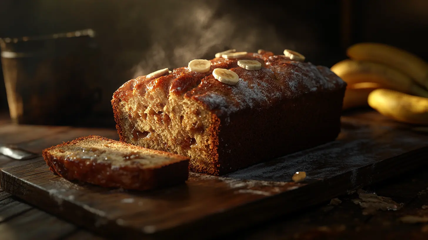 Fluffy banana bread loaf with ripe bananas