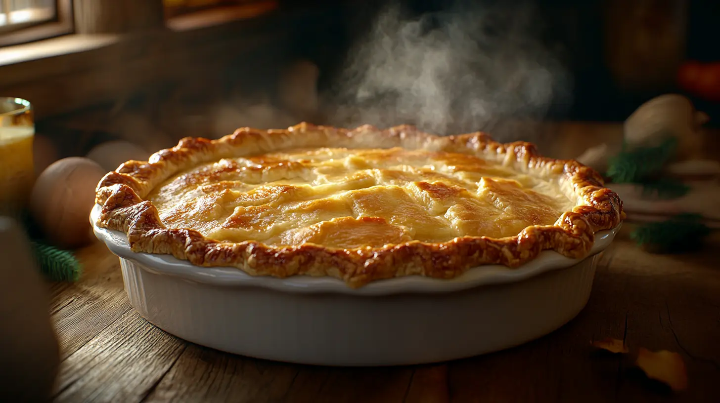 Golden Pillsbury chicken pot pie with steam rising.