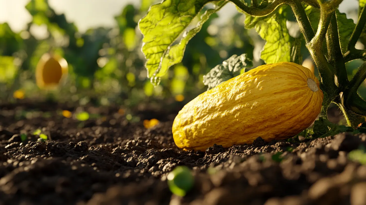 A spaghetti squash plant with green and yellow squash under sunlight in a garden.