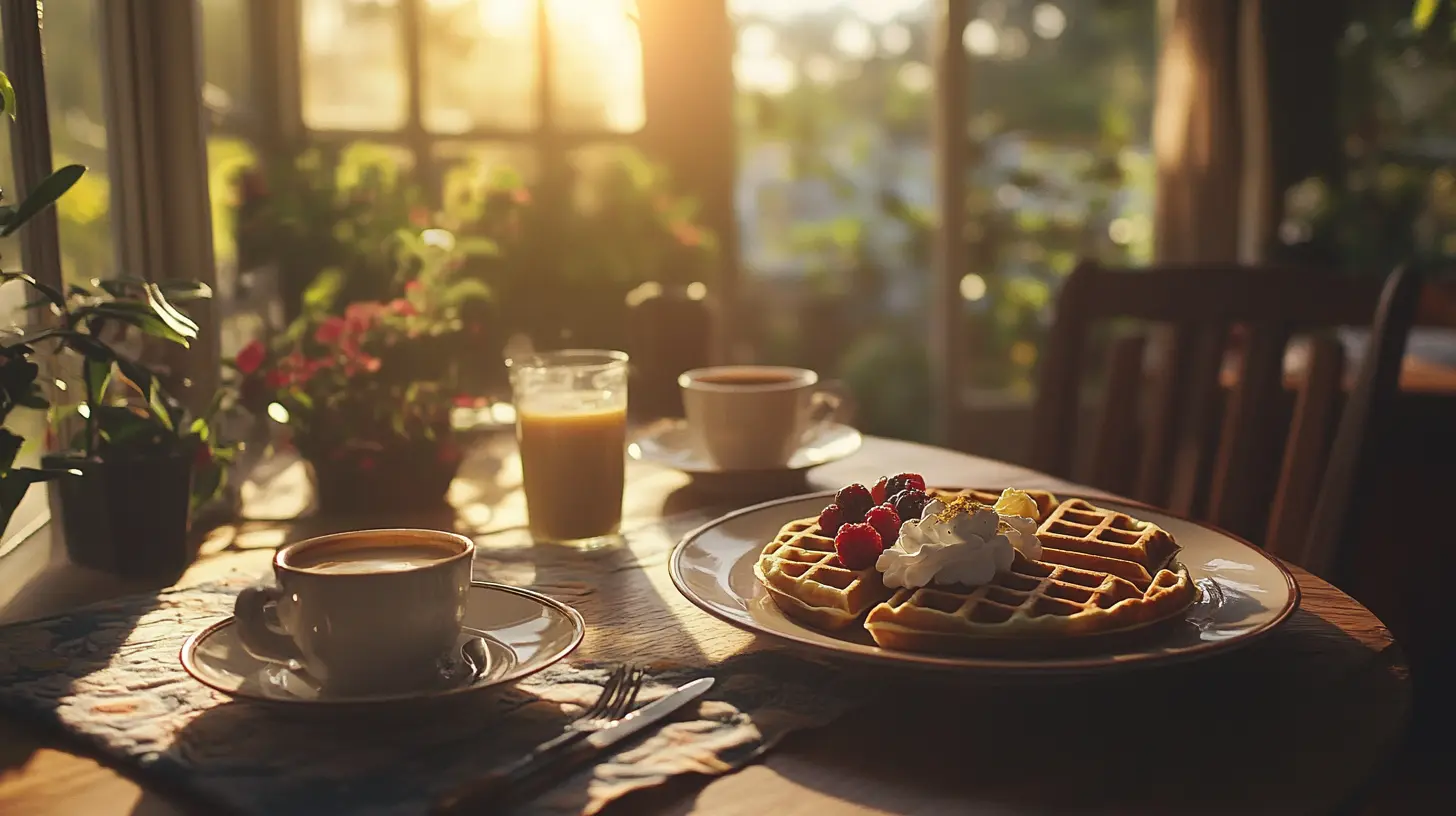 Breakfast table with Belgian and regular waffles