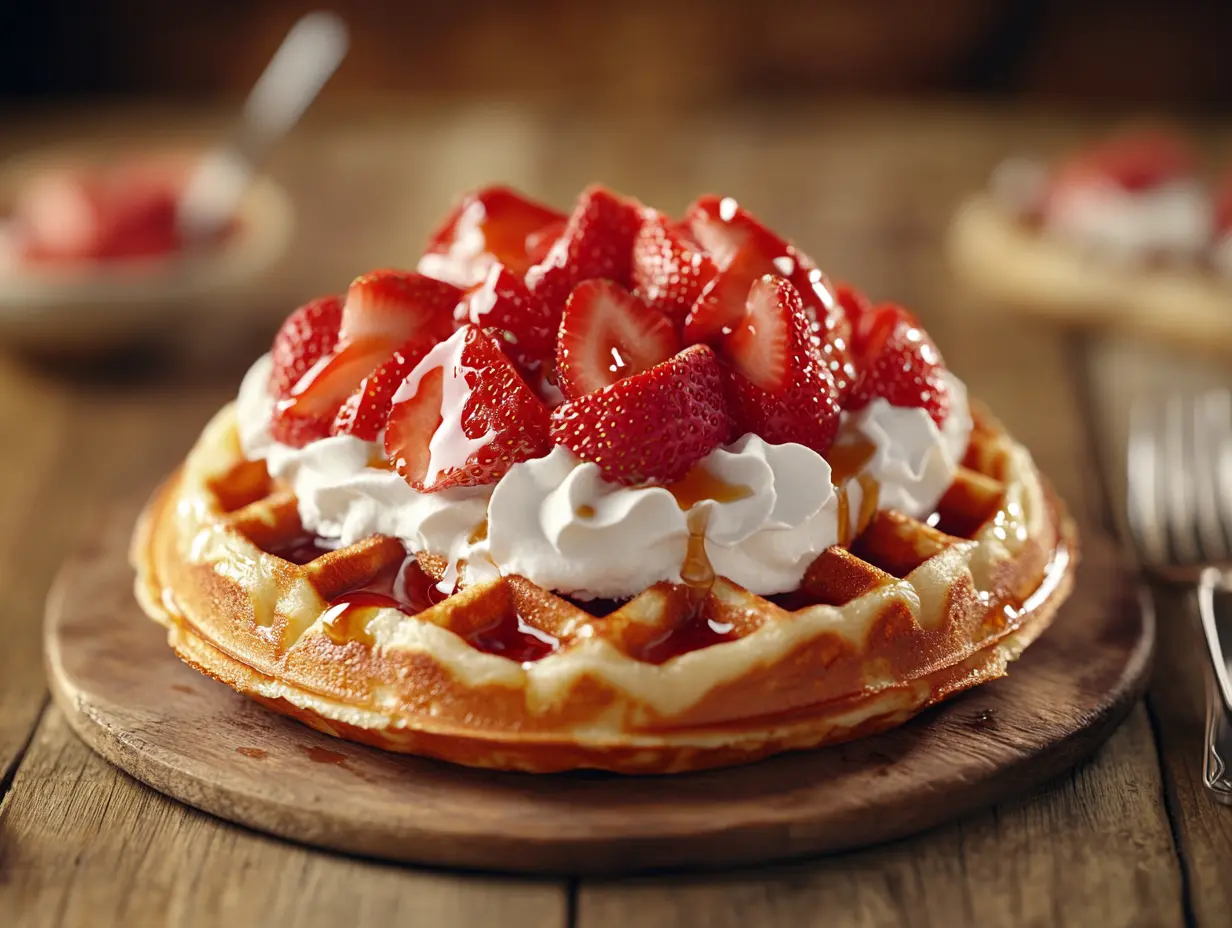 What is the Difference Between a Belgian Waffle and a Regular Waffle? 5 Belgian waffle with strawberries and syrup
