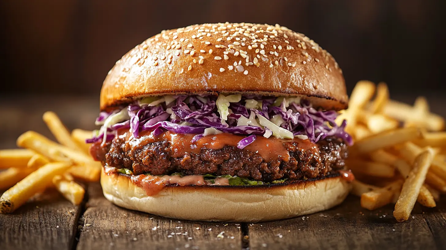 A classic Sloppy Joe sandwich with coleslaw and fries