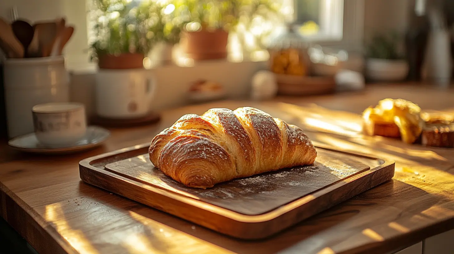 Golden-brown gipfeli recipe on a rustic tray with Swiss breakfast vibes.