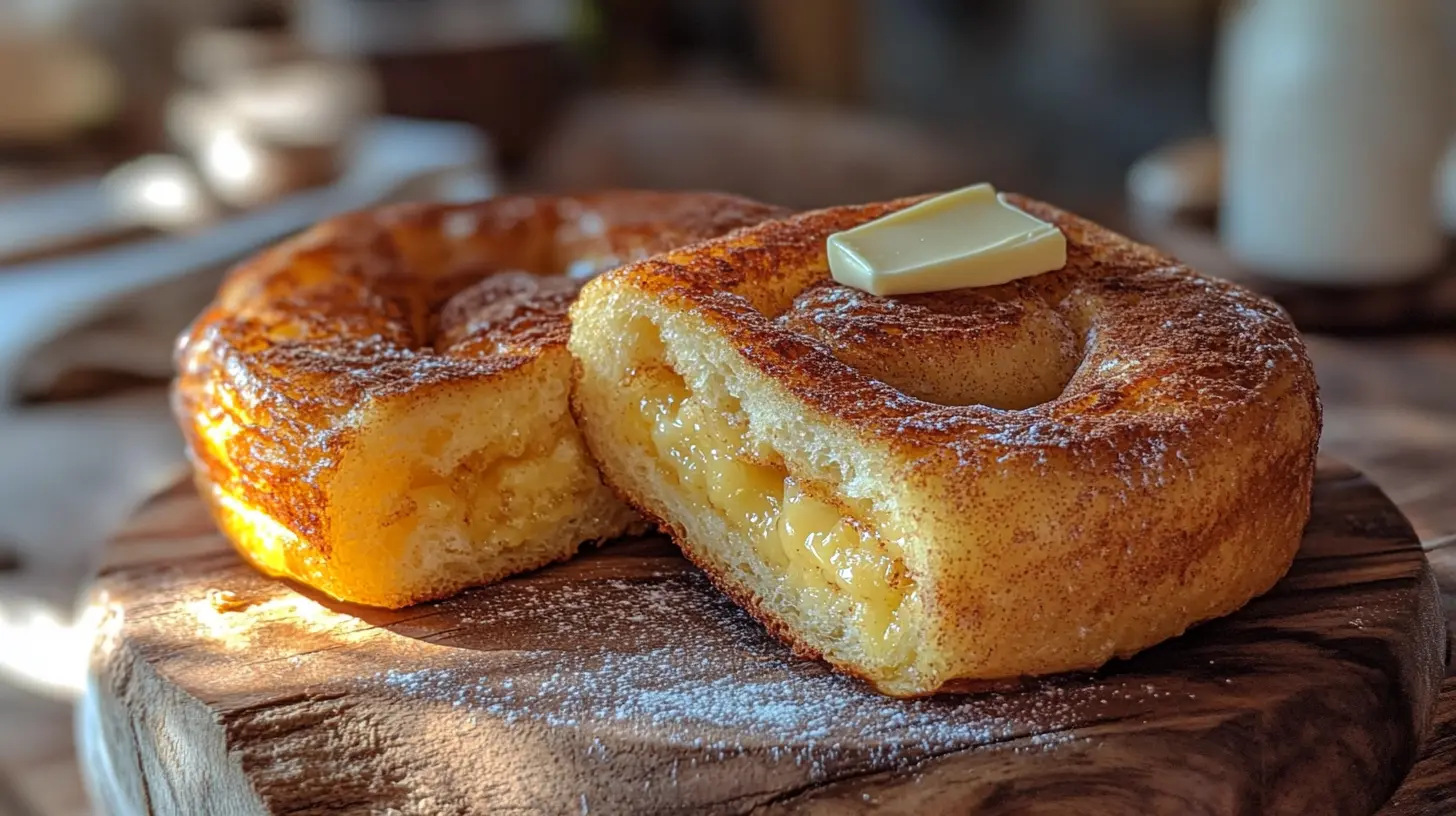 French toast bagel sliced with butter on top