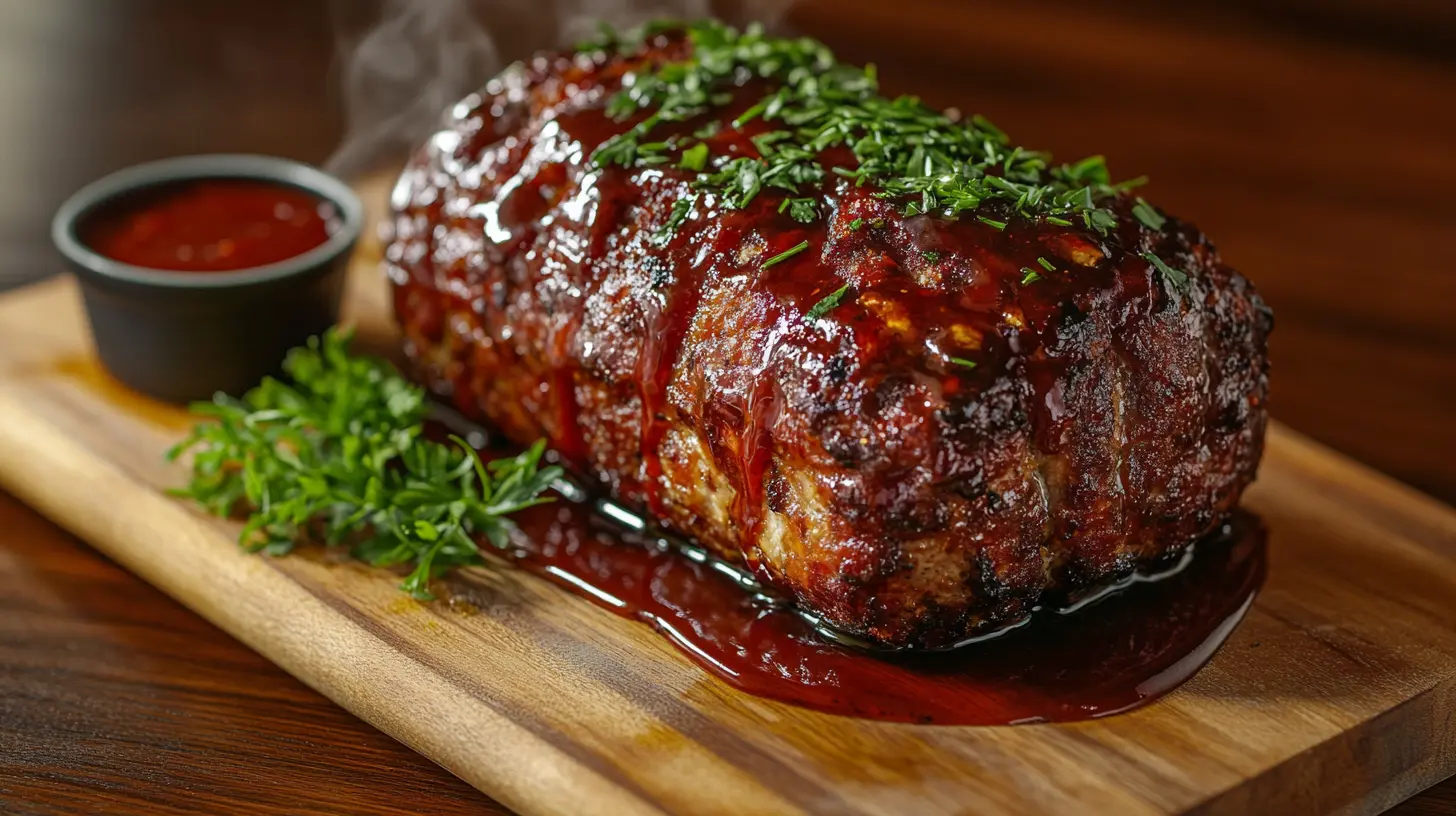 A perfectly smoked meatloaf with golden crust and BBQ glaze