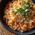 Perfectly cooked rice with herbs and sesame seeds