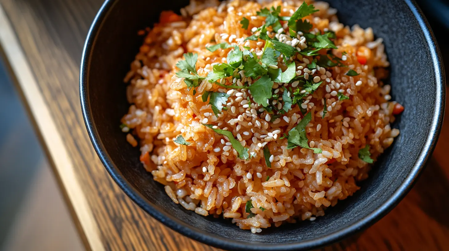 Perfectly cooked rice with herbs and sesame seeds