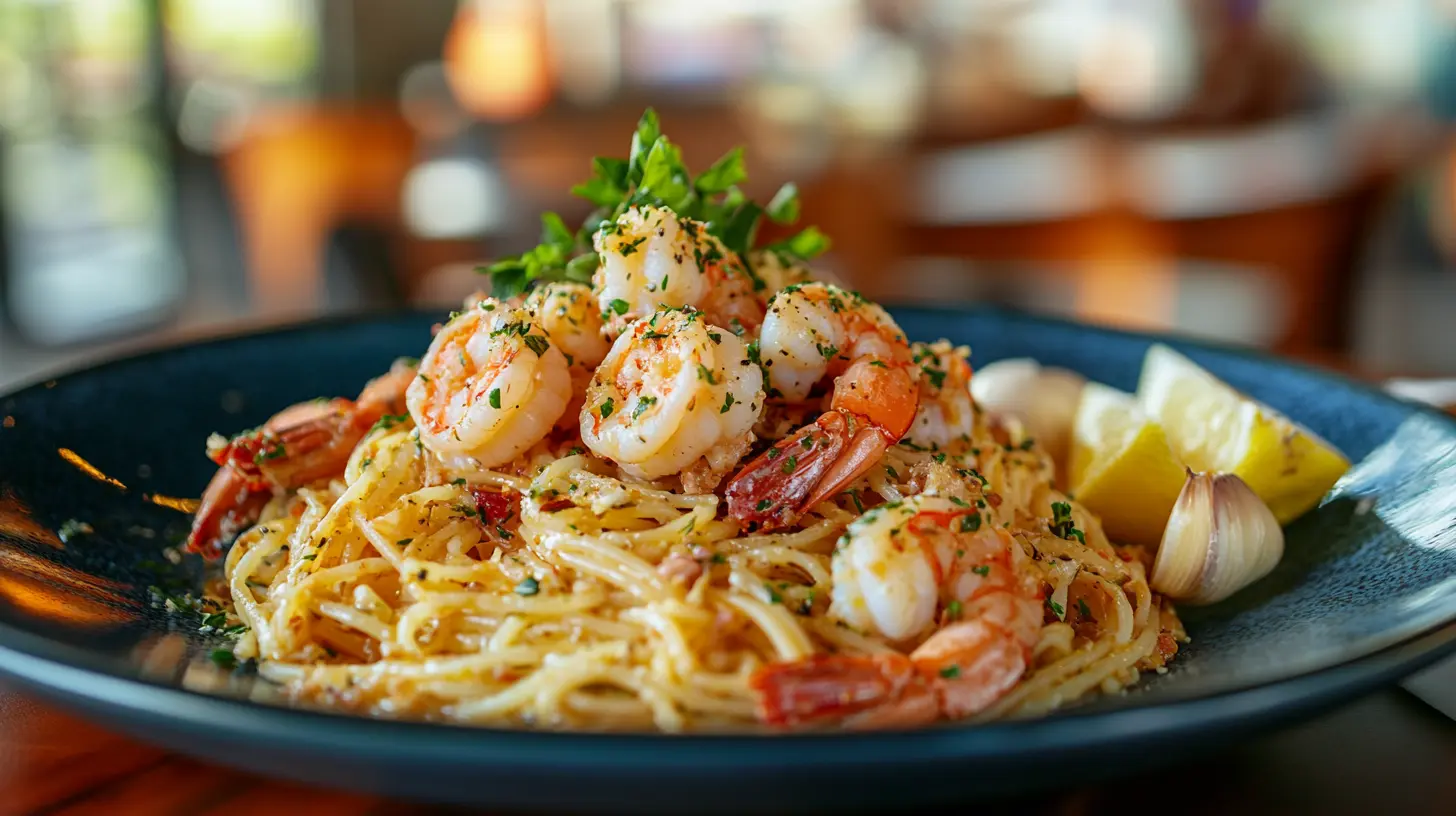 Shrimp scampi pasta with parsley and lemon