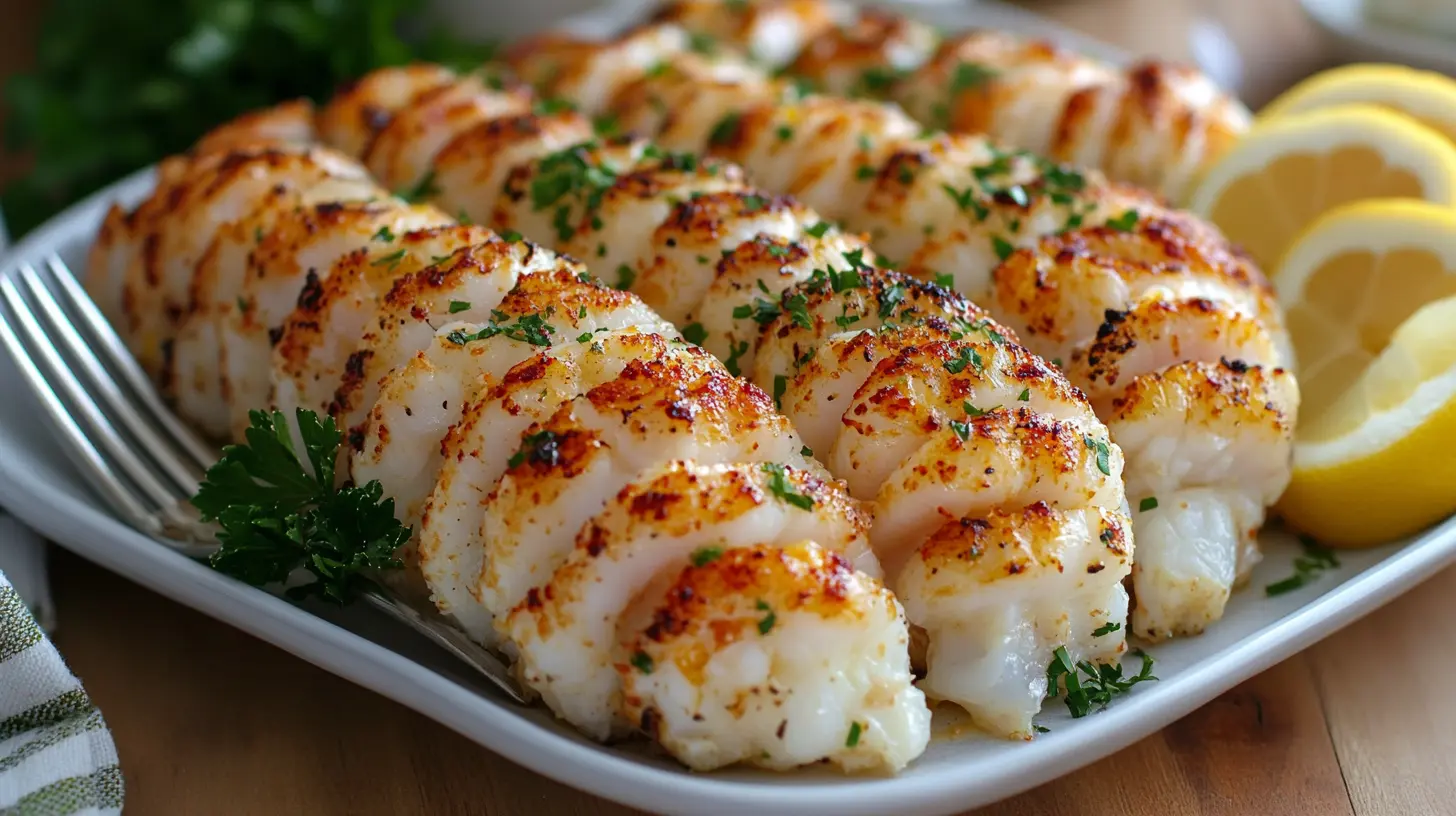 A delicious plate of langostino tails with lemon and parsley