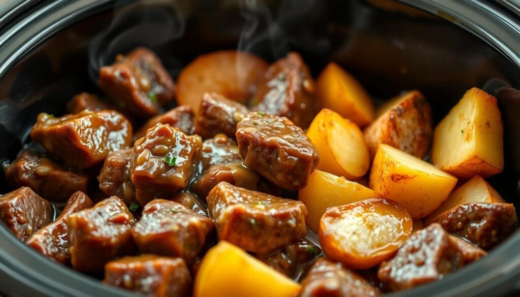 Garlic Butter Steak Bites and Potatoes Crockpot Dish Garlic Butter Steak Bites and Potatoes Crockpot Dish