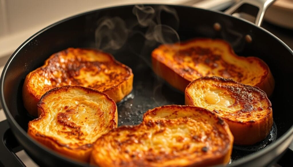 Perfect McCormick French Toast slices cooking in a pan Perfect McCormick French Toast slices cooking in a pan