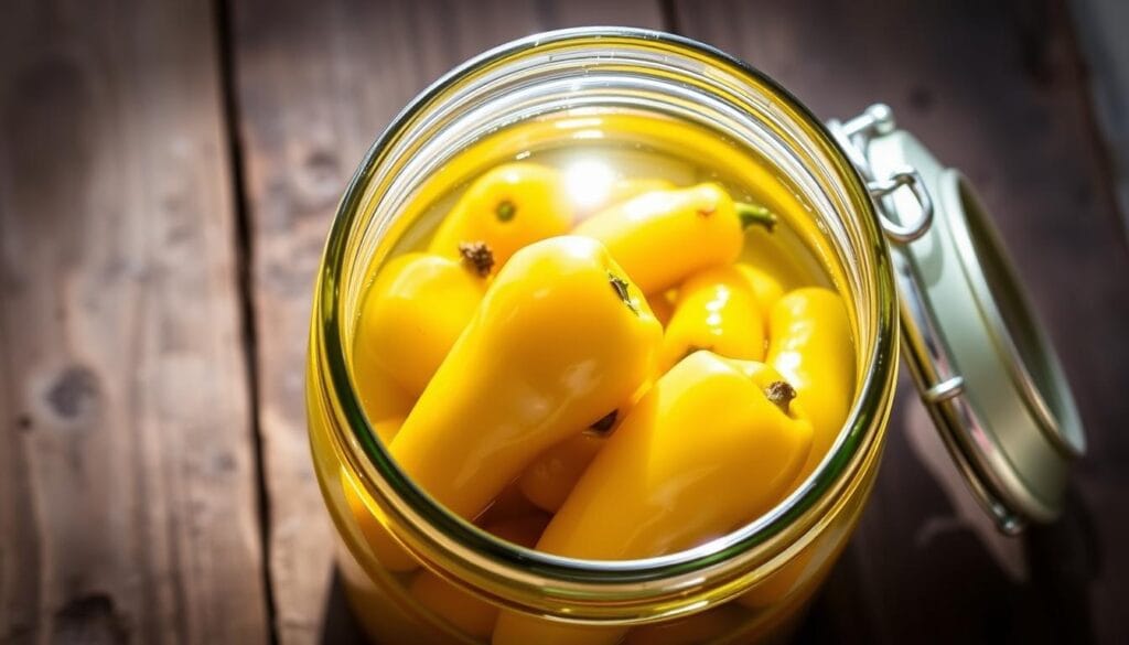 Pickled banana peppers in a jar Pickled banana peppers in a jar