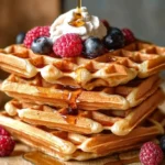 Stack of Golden Brown Waffles with Fresh Berries 150x150 1
