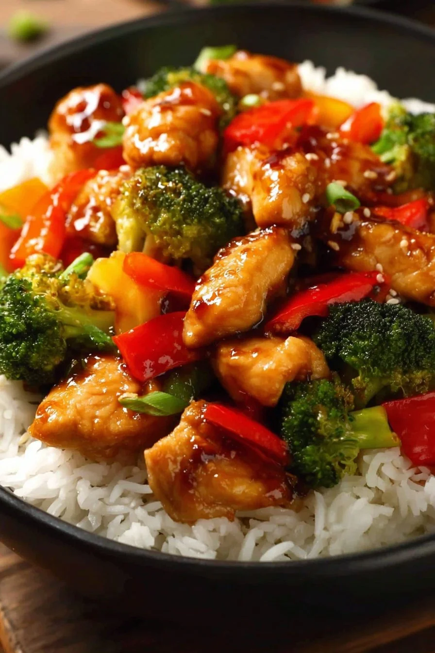 Stir Fry Teriyaki Chicken 2 Stir Fry Teriyaki Chicken served with colorful vegetables
