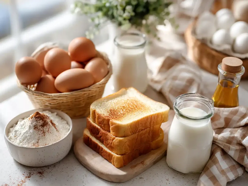 Easy French Toast (The Fluffy, Golden Breakfast You’ll Crave Every Weekend) 2 Easy French Toast ingredients on kitchen counter