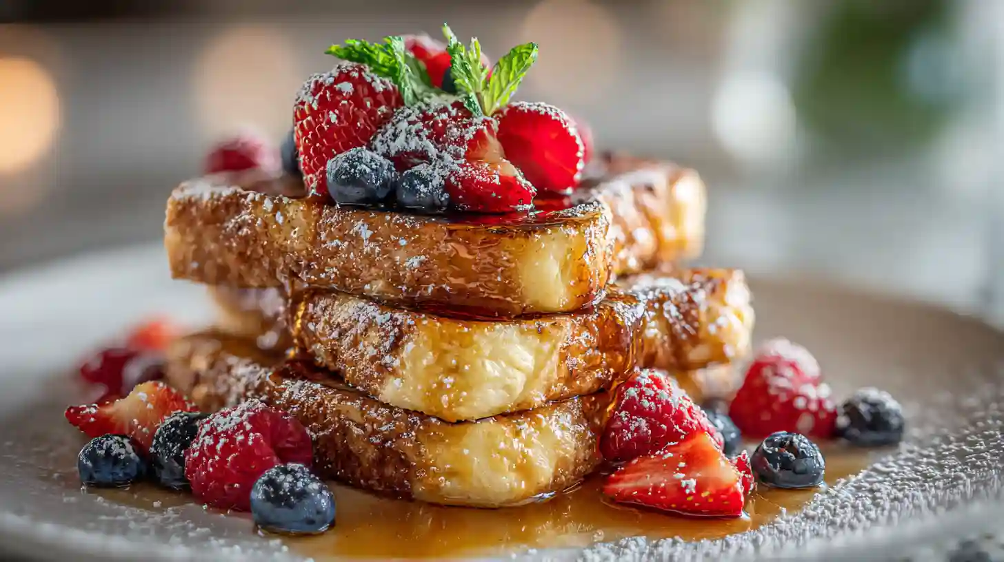 Easy French Toast (The Fluffy, Golden Breakfast You’ll Crave Every Weekend) 1 Easy French Toast with maple syrup and berries on plate