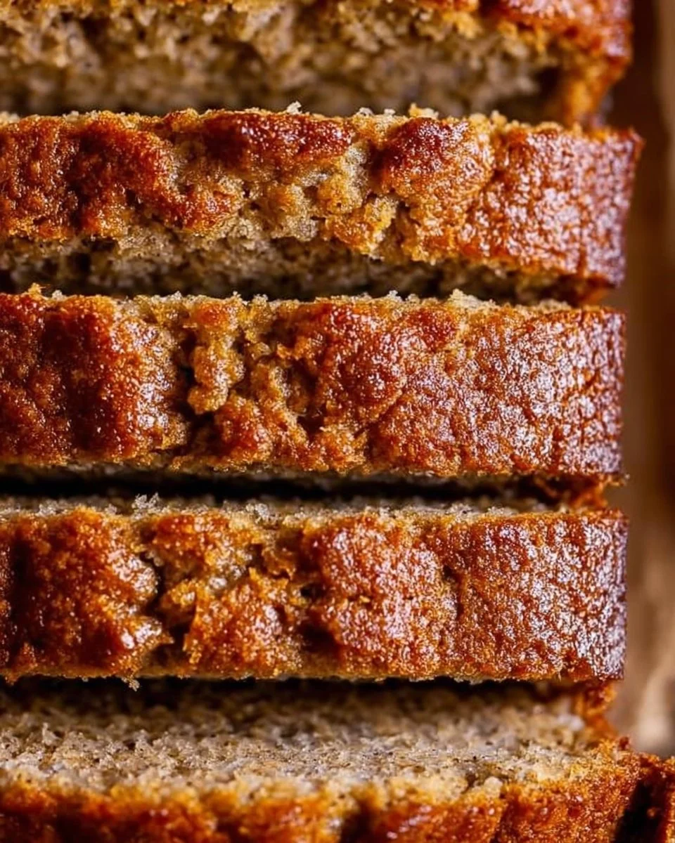Best Moist Banana Bread Recipe 2 Deliciously baked moist banana bread slices on a wooden table