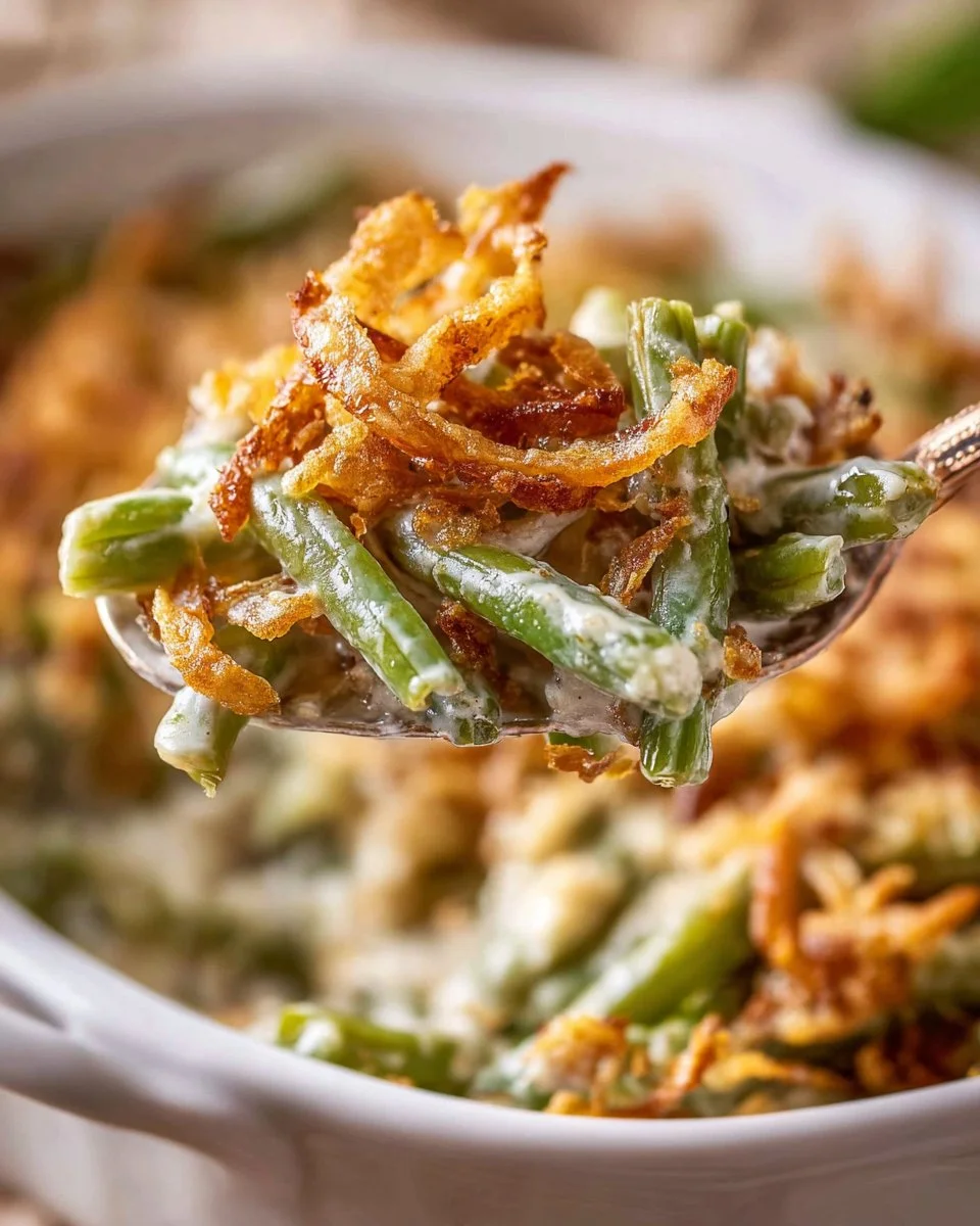 Campbell's Green Bean Casserole 3 Delicious Campbell's green bean casserole served in a baking dish