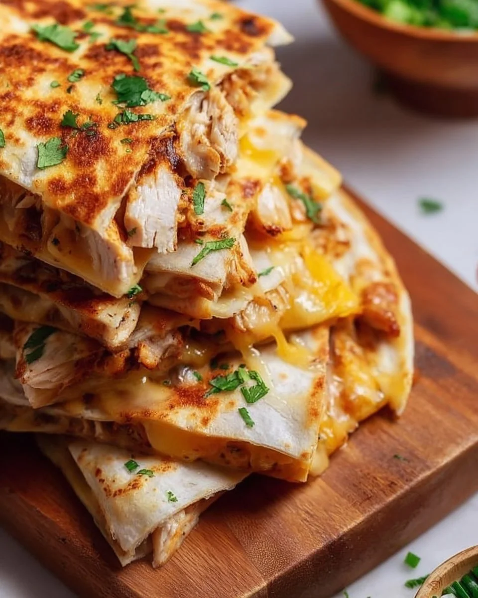 Chicken Quesadilla 2 Golden Brown Chicken Quesadilla with melted cheese and fresh ingredients