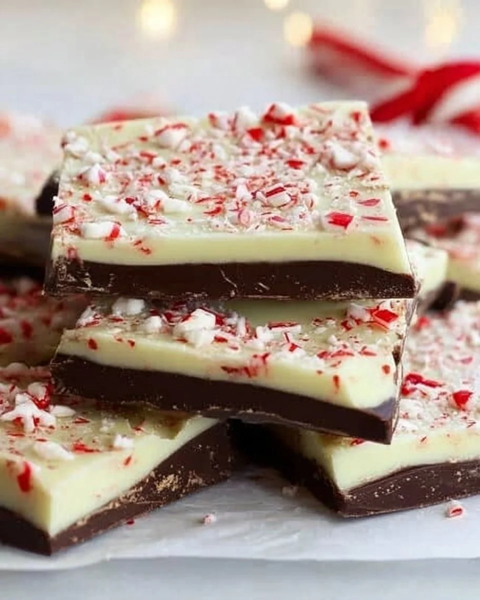 Chocolate Peppermint Bark Recipe 2 Homemade chocolate peppermint bark on a festive plate