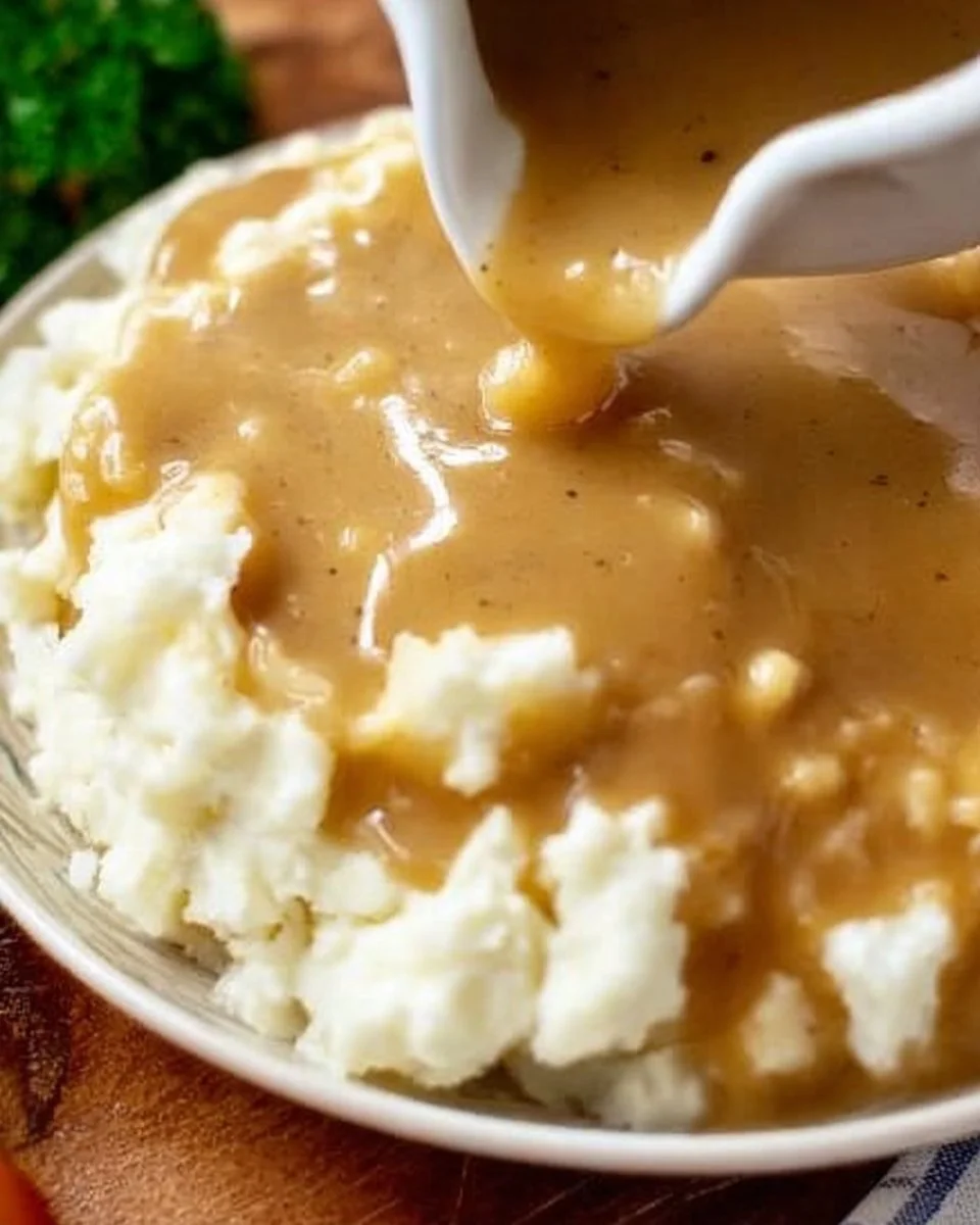Copycat KFC Brown Gravy 2 Bowl of homemade copycat KFC brown gravy with biscuits