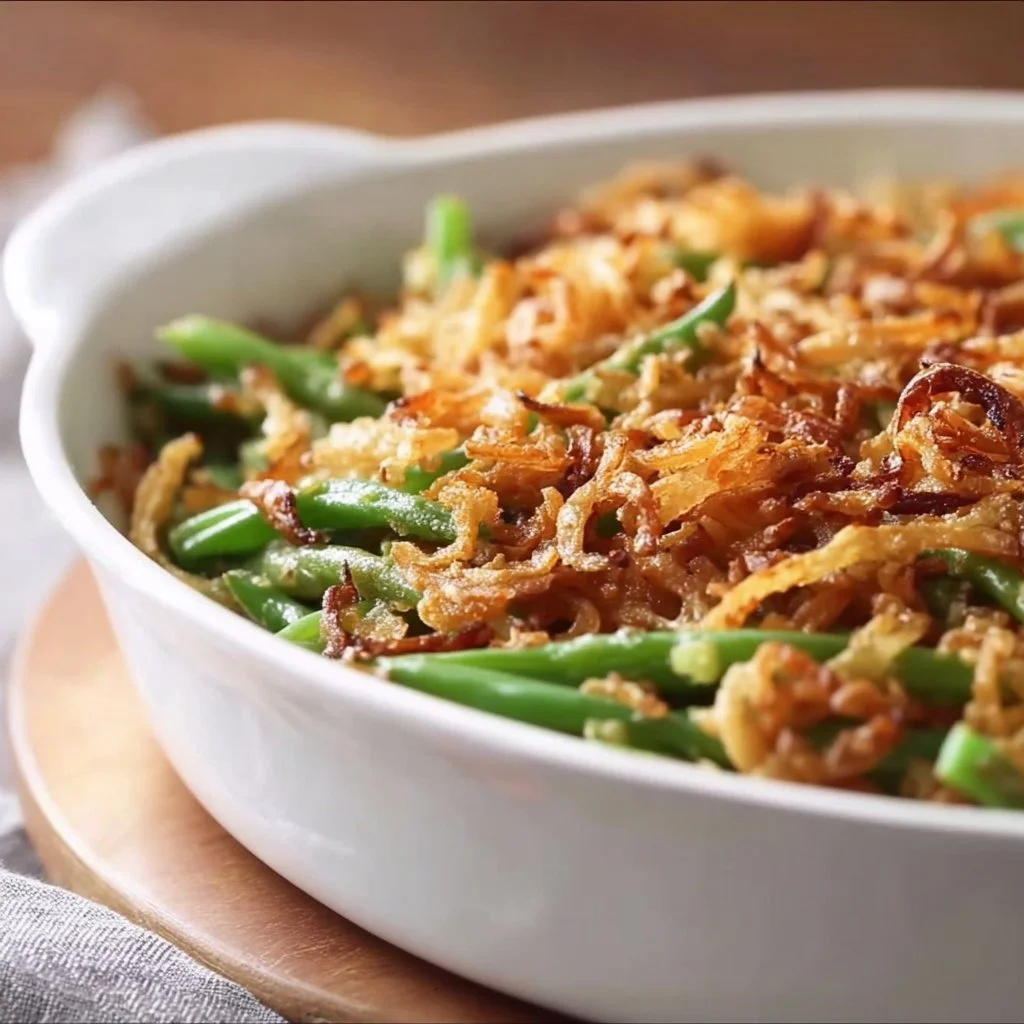 Easy Classic Green Bean Casserole 2 Easy classic green bean casserole topped with crispy onions