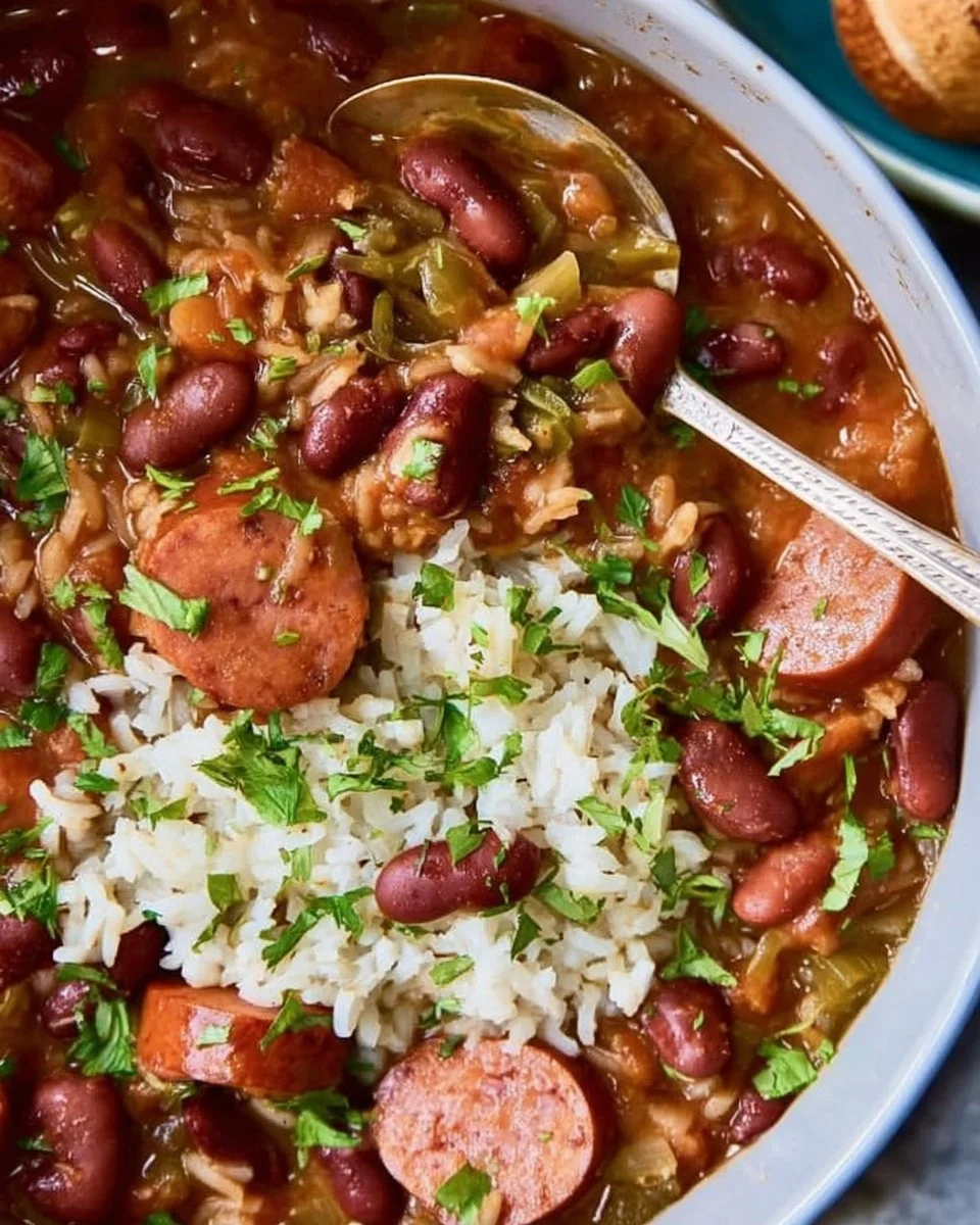 Easy Red Beans and Rice 2 A bowl of easy red beans and rice, a classic hearty dish.