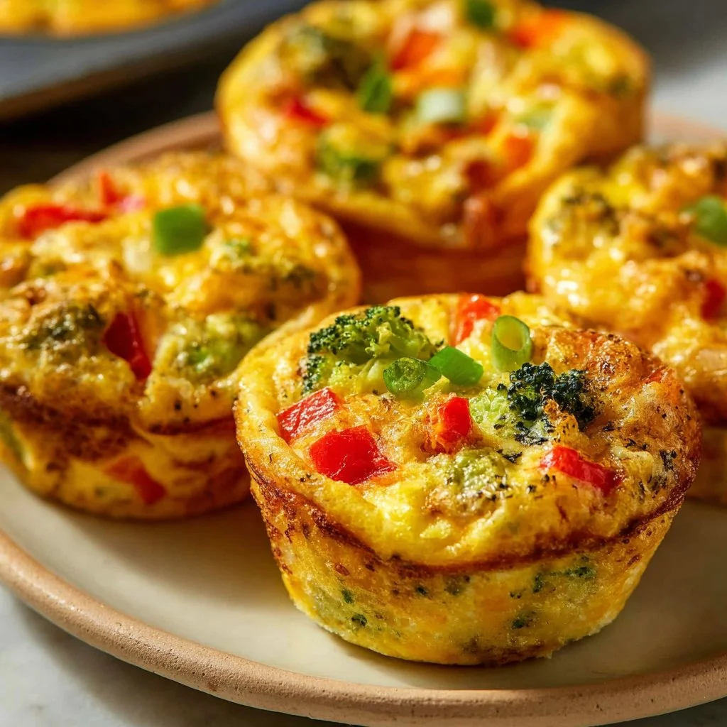 Egg Muffins 2 Delicious homemade egg muffins with vegetables and cheese in a muffin tin