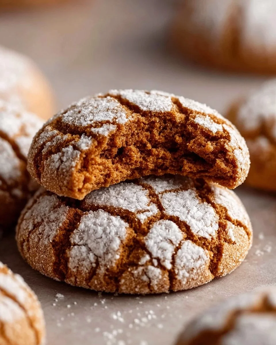 Gingerbread Crinkle Cookies 3 Freshly baked Gingerbread Crinkle Cookies on a cooling rack