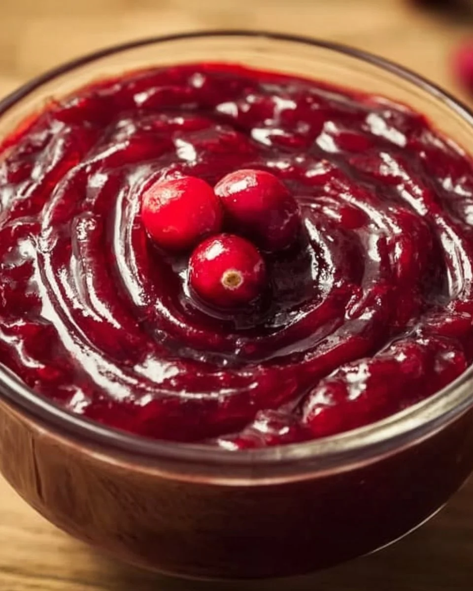 Homemade Cranberry Sauce 2 Delicious homemade cranberry sauce served in a bowl with fresh cranberries