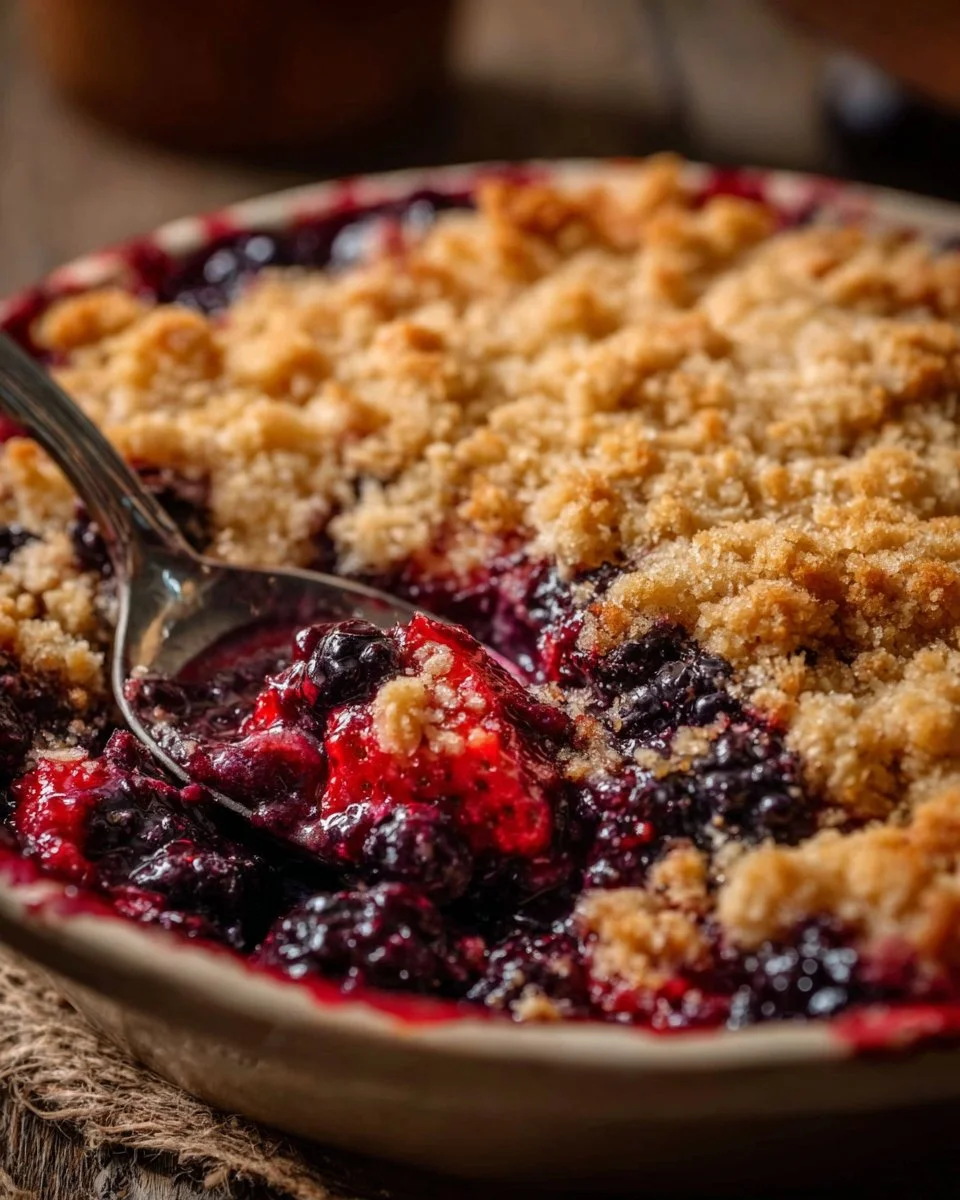 Mixed Berry Crisp with Frozen Berries 2 Delicious Mixed Berry Crisp made with frozen berries, ready to be served.