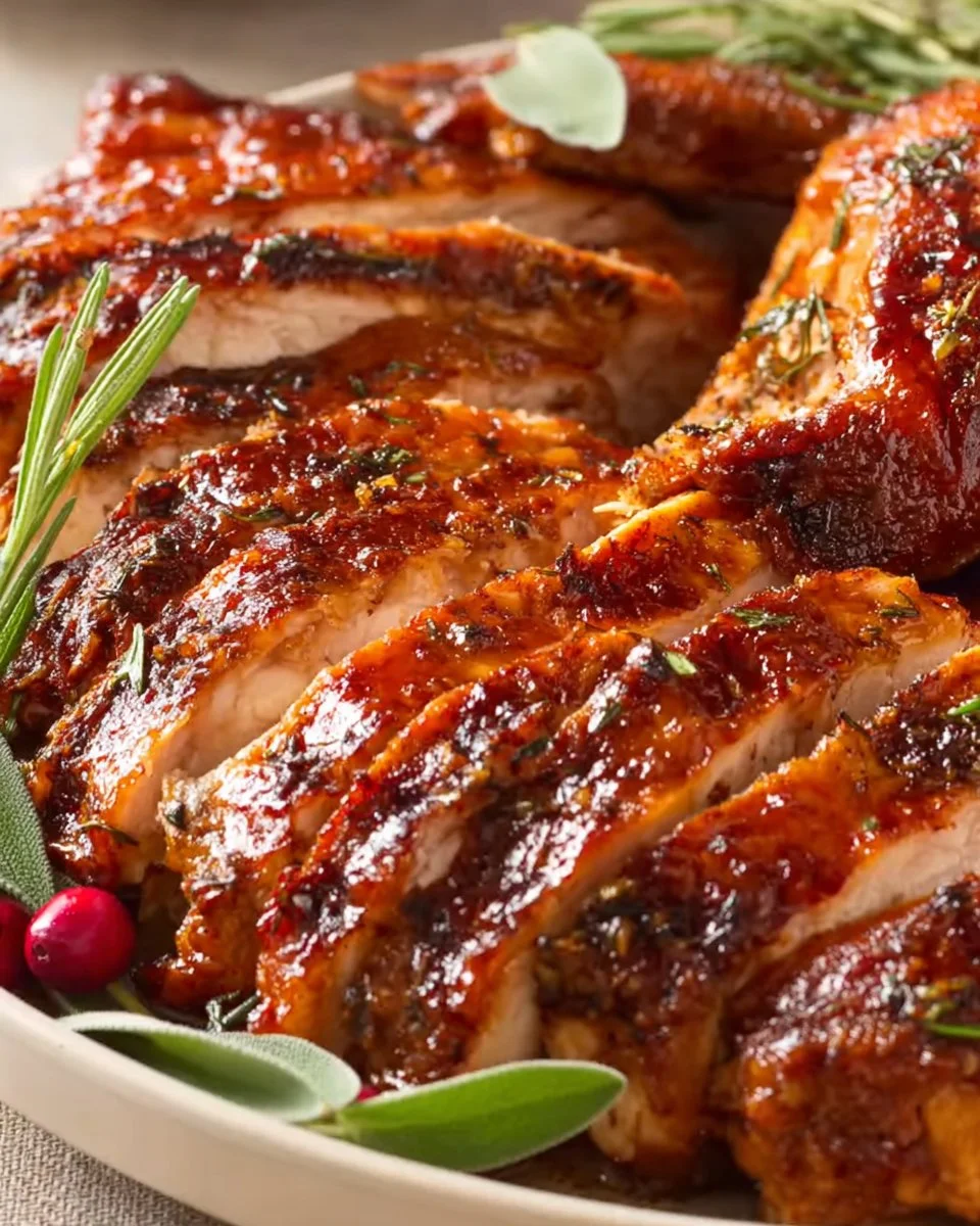 Oven Roasted Turkey Breast 3 Juicy oven roasted turkey breast served with herbs