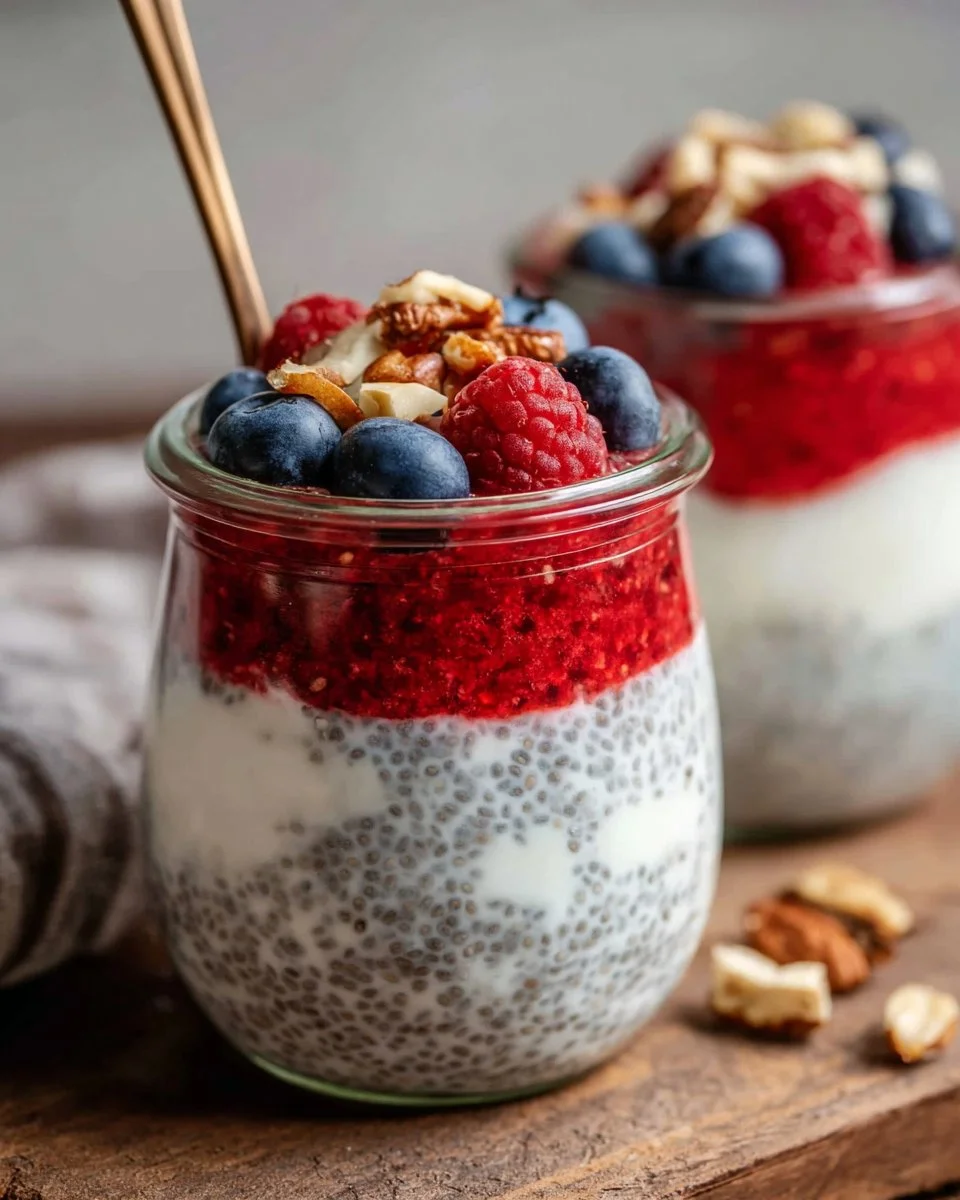 Pumpkin Pie Recipe 2 A bowl of overnight chia pudding layered with Greek yogurt and topped with fresh fruit.