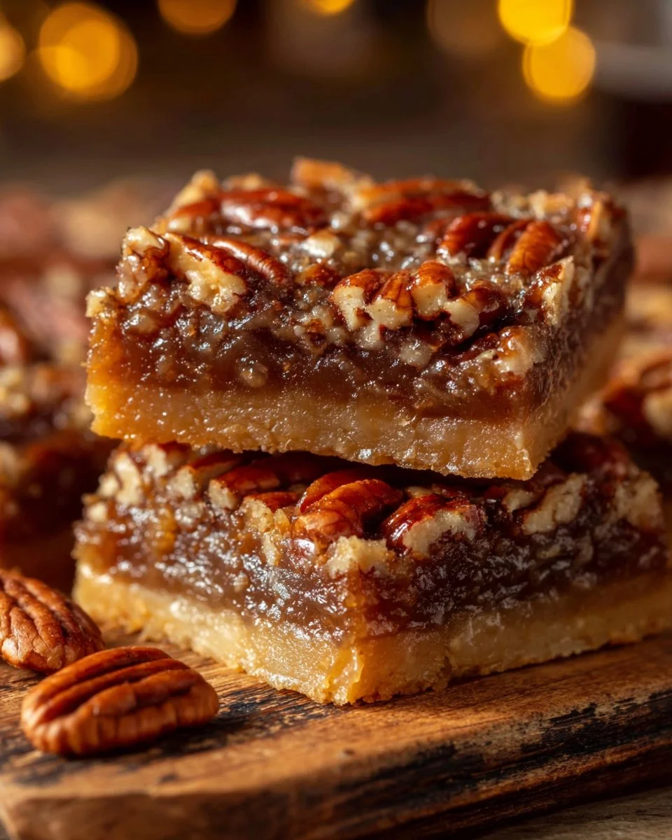 Pecan Pie Bars 2 Delicious pecan pie bars with a rich, nutty filling on a buttery crust.