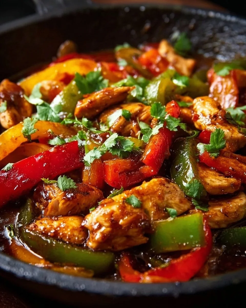 Pepper Chicken Stir-Fry 3 Delicious Pepper Chicken Stir-Fry served in a colorful bowl.
