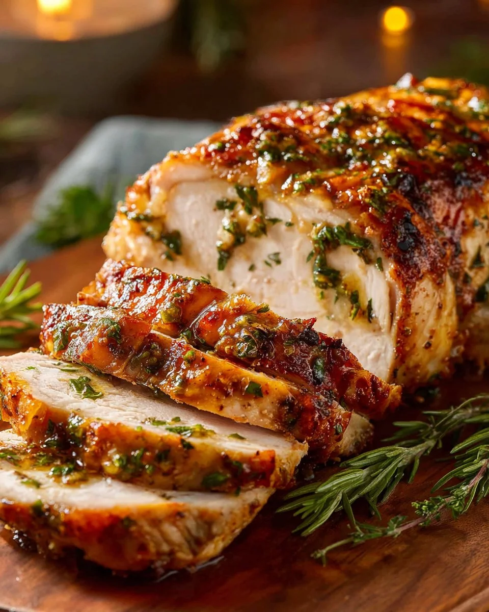 Roasted Turkey Breast 2 Juicy roasted turkey breast served with herbs and spices