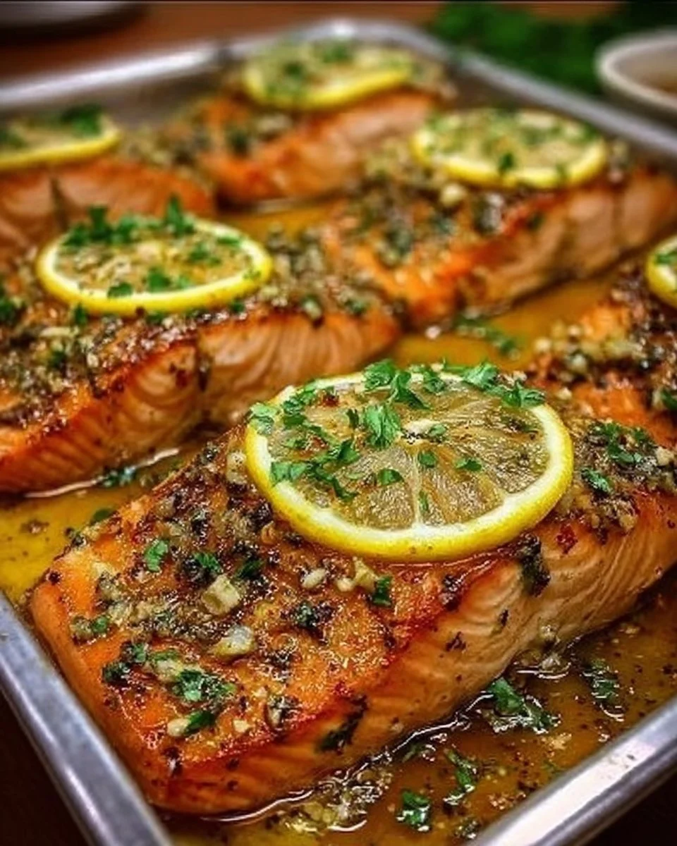 Sheet Pan Lemon Garlic Butter Salmon 2 Sheet pan lemon garlic butter salmon with herbs and vegetables