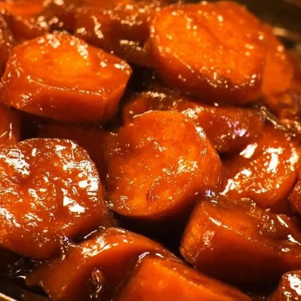 Southern Candied Yams 2 Delicious Southern candied yams served in a dish garnished with cinnamon.
