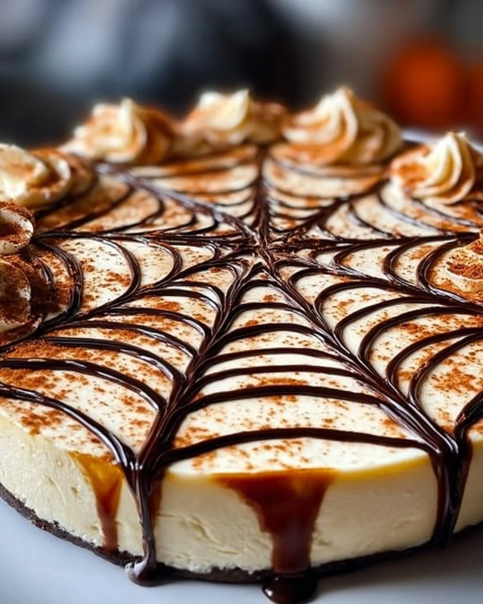 Spiderweb Cheesecake 2 Delicious Spiderweb Cheesecake decorated with creamy spiderweb design