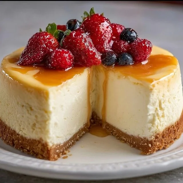 Tall and Creamy New York Cheesecake 2 Tall and Creamy New York Cheesecake with a rich, smooth texture and graham cracker crust.