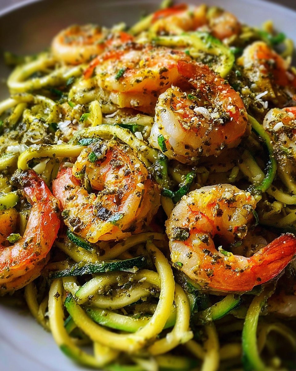 Zucchini Noodles with Pesto and Shrimp 2 Zucchini Noodles with Pesto and Shrimp
