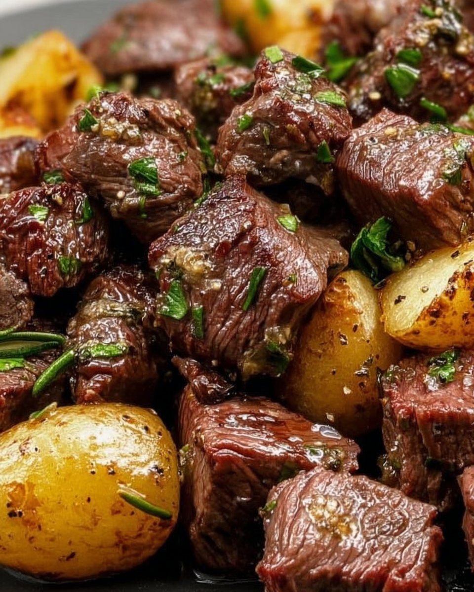 Garlic Butter Steak Bites and Potatoes