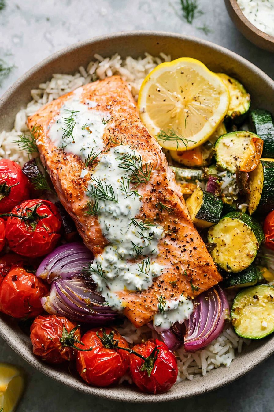 Broiled Sheet Pan Salmon & Summer Vegetables with Capered Lemon Dill Sauce 2 Broiled Sheet Pan Salmon & Summer Vegetables with Capered Lemon Dill Sauce