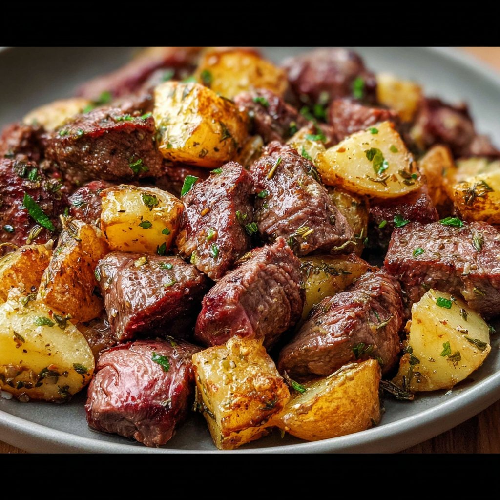 Garlic Butter Steak Bites and Potatoes