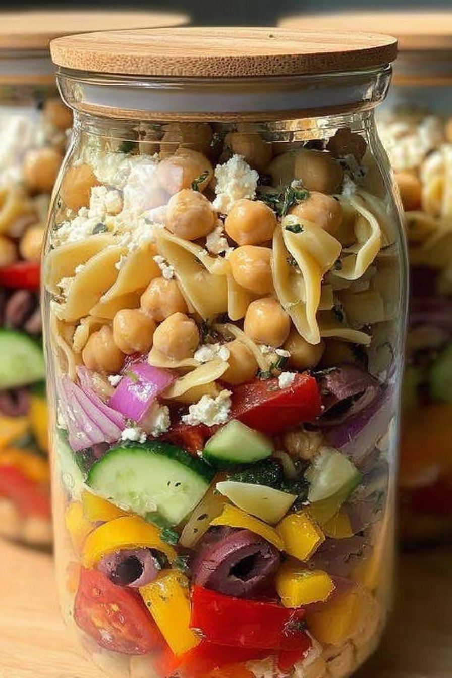 Greek Pasta Salad Jars 2 Greek Pasta Salad Jars