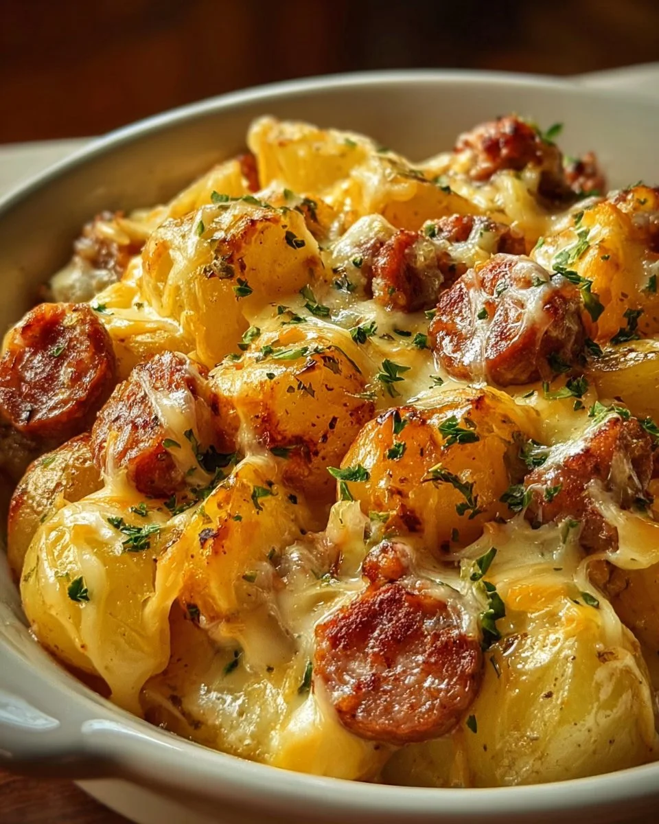 Cheesy Ranch Potatoes and Smoked Sausage 3 Cheesy Ranch Potatoes with Smoked Sausage baked dish