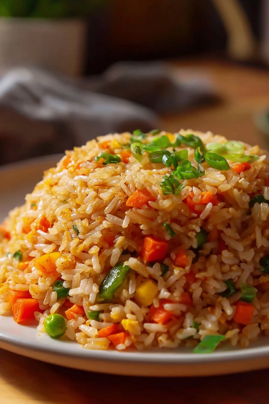 Chilli Garlic Fried Rice 3 Delicious plate of Chilli Garlic Fried Rice garnished with spring onions