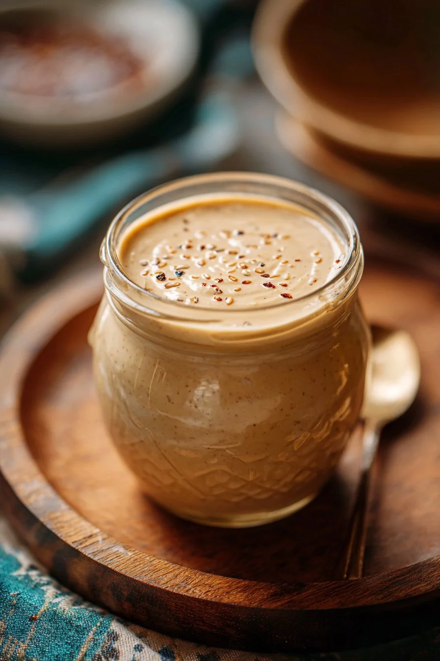 Crack Sauce Recipe (AKA The Best Tahini Dressing!) 3 Delicious tahini dressing drizzled over fresh vegetables in a bowl